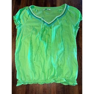 Old Navy Womens Lime Green Beaded V-Neck Smocked Hem Blouse Top Size M
